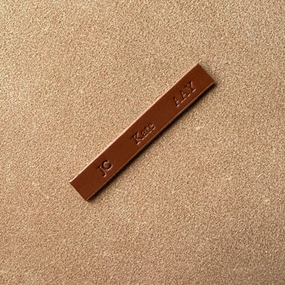 Name stamp service sample on leather goods from GLOODS